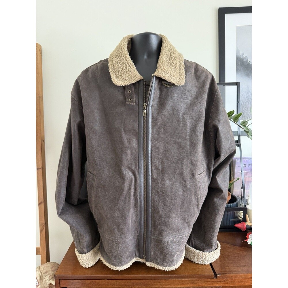 Cabelas Leather Aviator Bomber Lined Jacket Coat Men - XL Tall Y2K